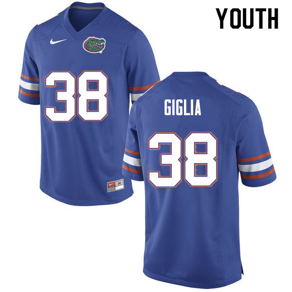 Youth #38 Anthony Giglia Florida Gators College Football Jersey Blue